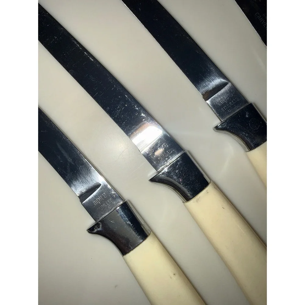 Vintage Empire & Carvel Hall Stainless USA Steak Knives Cream Handles Set of 4